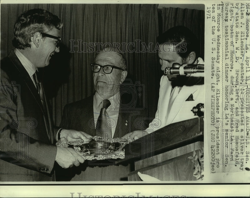 Load image into Gallery viewer, 1971 Press Photo Sen. Allen Ellender presented silver tray by other senators
