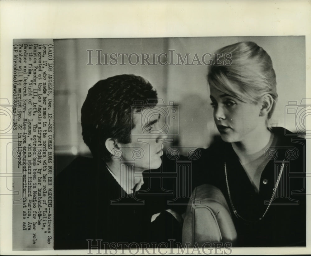 1963 Press Photo Actress Sue Lyon & fiancee Hampton Fancher, III at Los Angeles