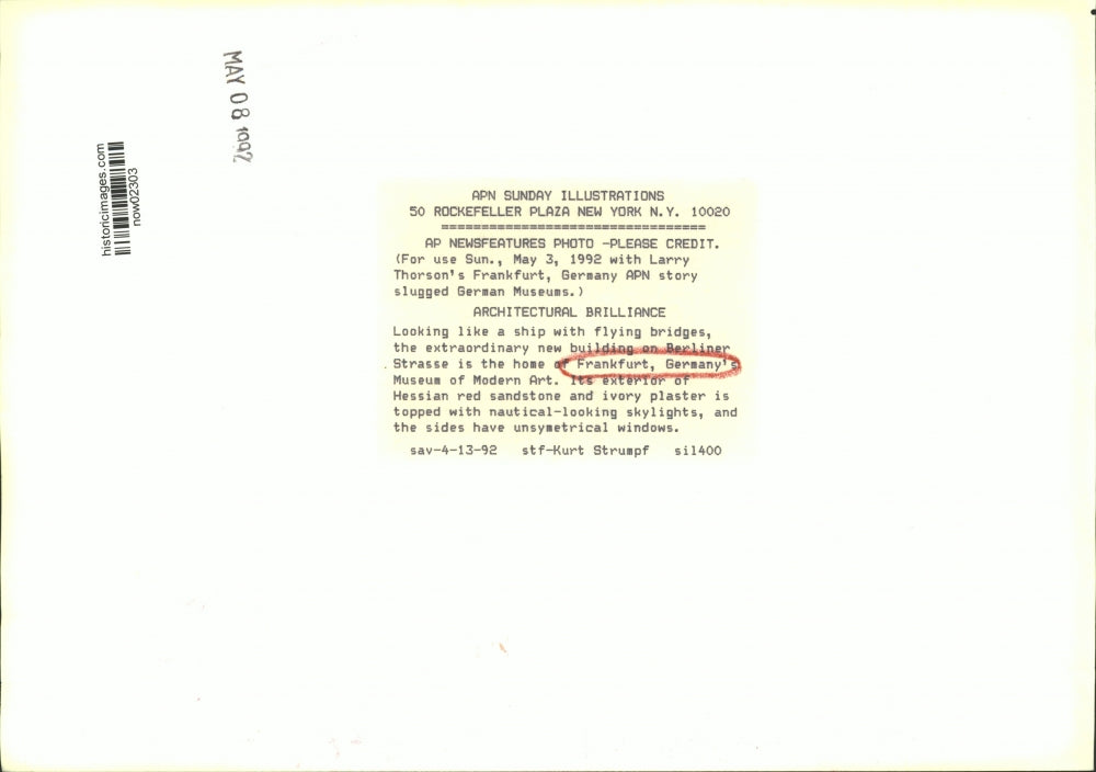 1992 Press Photo Frankfurt, Germany's Museum of Modern Art on Berliner Strasse