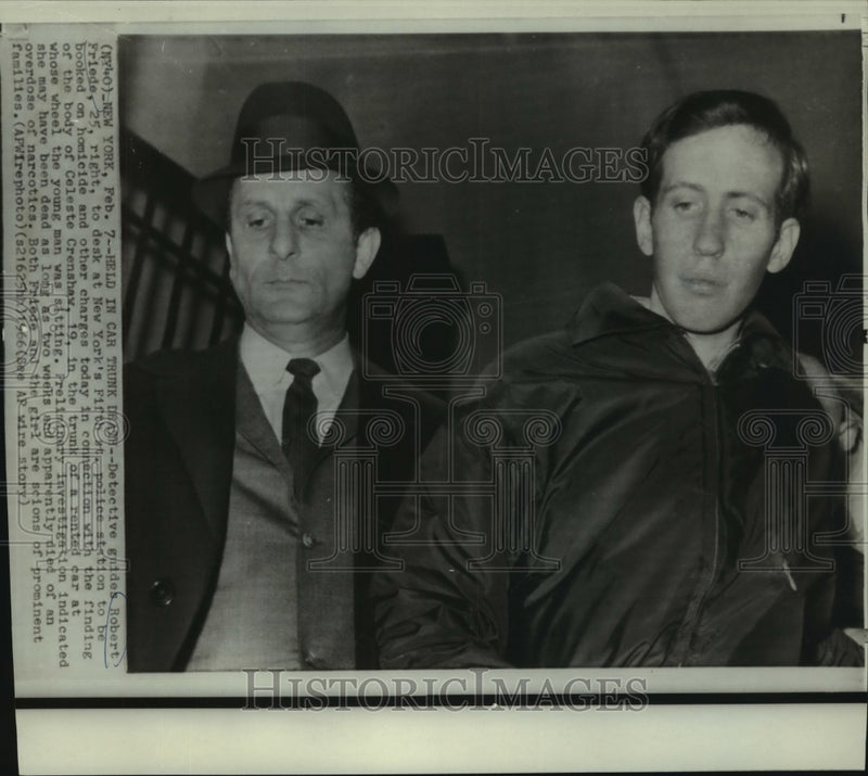 Load image into Gallery viewer, 1966 Press Photo Detective guides Robert Friede to police station for booking.
