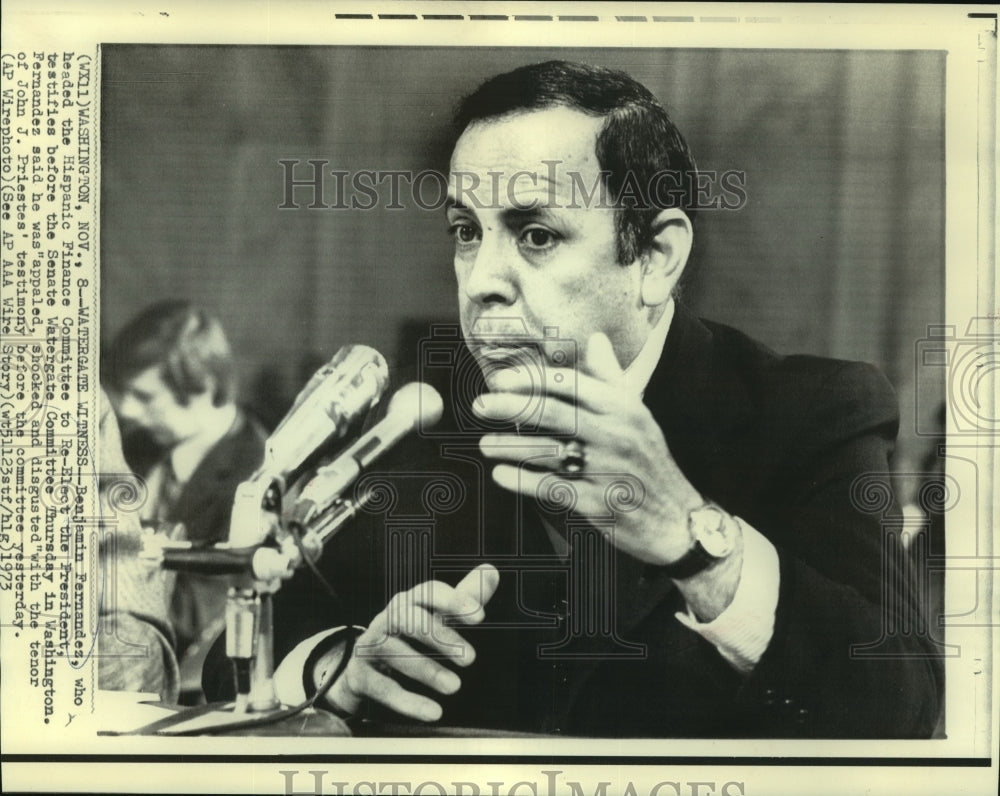 1973 Press Photo Benjamin Fernandez testified at Senate Watergate Committee