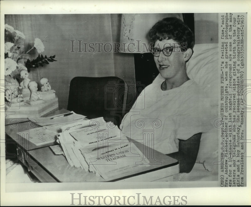 Load image into Gallery viewer, 1963 Press Photo Mrs. Andrew Fischer, mother of quints, with letters &amp; telegrans
