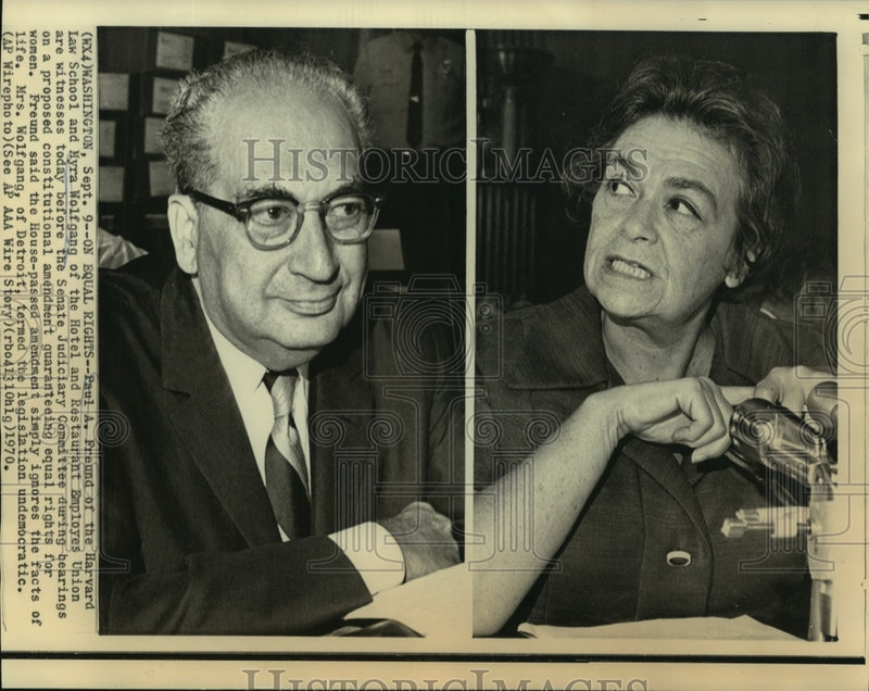 Load image into Gallery viewer, 1970 Press Photo Paul Freund &amp; Myra Wolfgang at Senate Judiciary hearing
