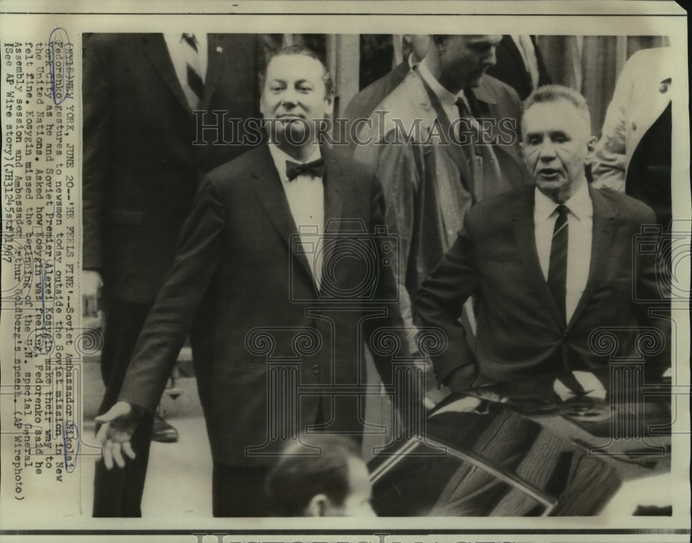 1967 Press Photo Soviet Ambassador Fedorenko &amp; Soviet Premier Kosygin at U.N.