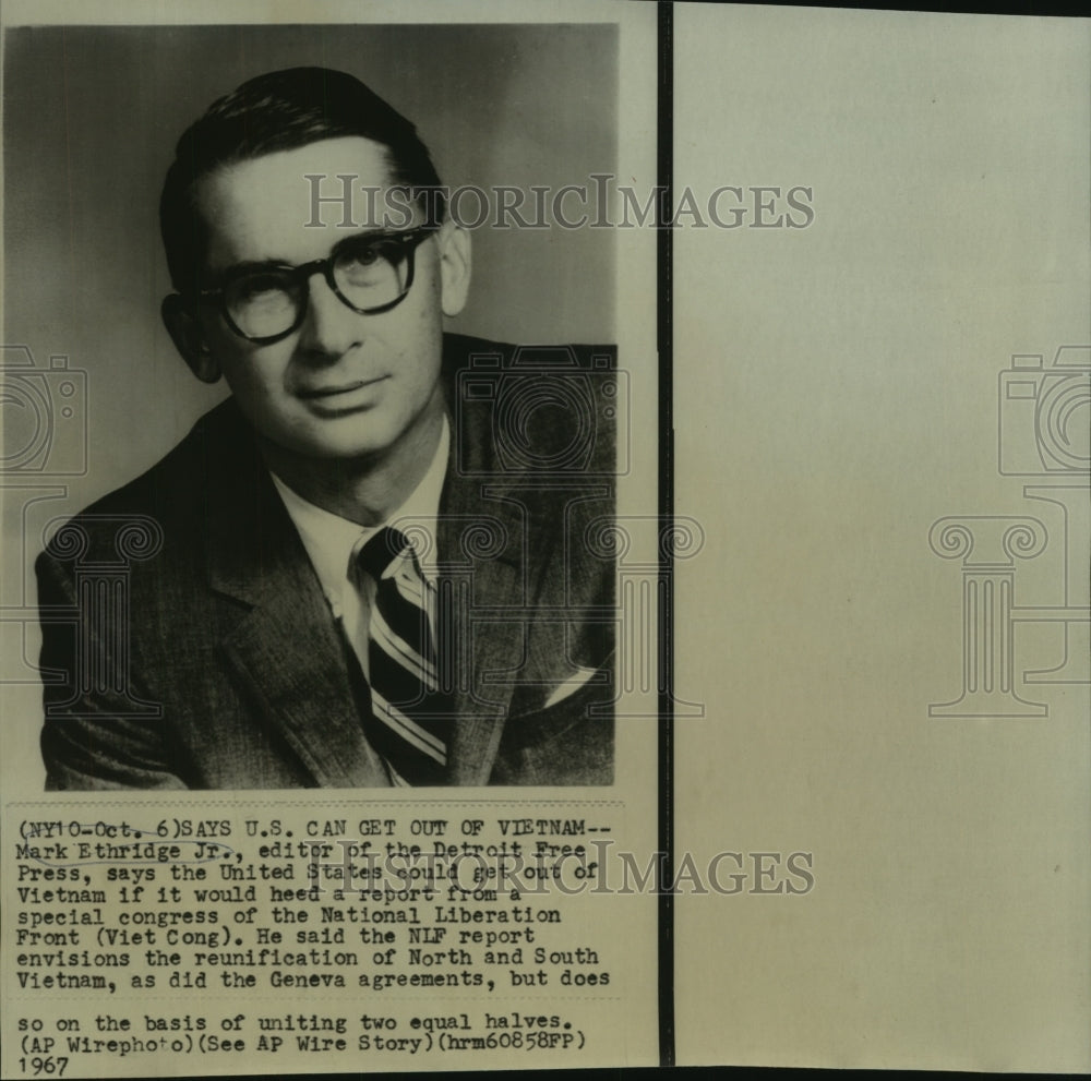 1967 Press Photo Mark Ethridge, Jr. of Detroit Free Press - now02652