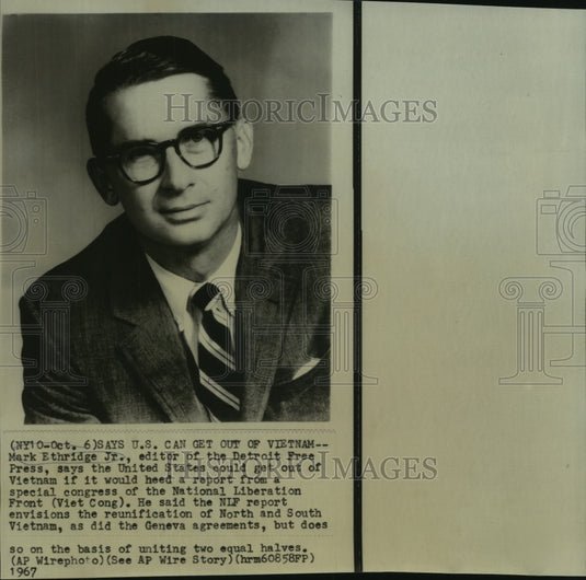 1967 Press Photo Mark Ethridge, Jr. of Detroit Free Press - now02652