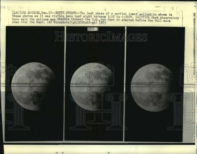 Load image into Gallery viewer, 1973 Press Photo Partial lunar eclipse shown in Los Angeles, California
