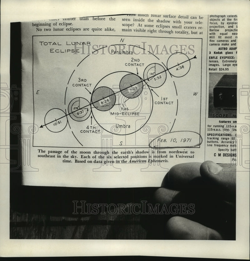 Load image into Gallery viewer, 1971 Press Photo Chart of solar eclipse based on American Ephemeris data
