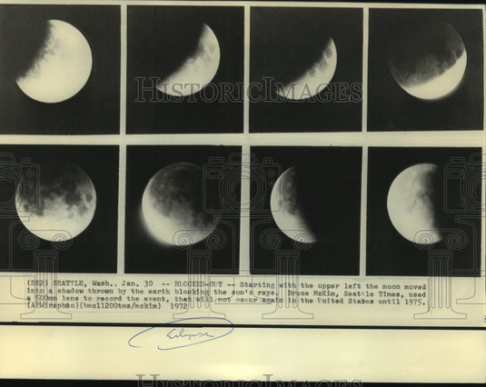 1972 Press Photo Sequence of solar eclipse photos made in Seattle, Washington