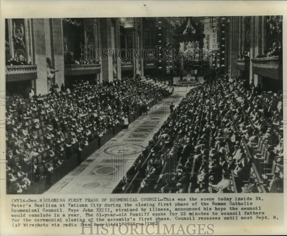 1962 Press Photo St. Peter&#39;s Basilica at Vatican City&#39;s Ecumenical Council
