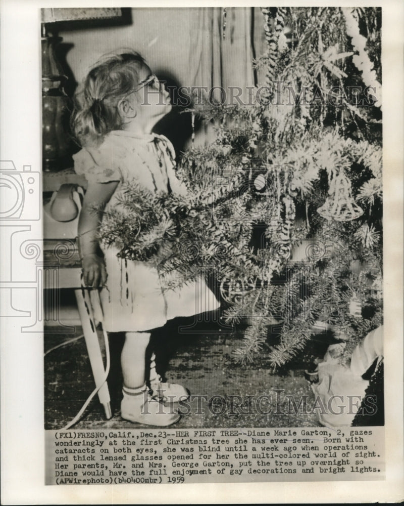 1959 Press Photo Diane Marie Gargon, 2, sees Christmas tree for first time