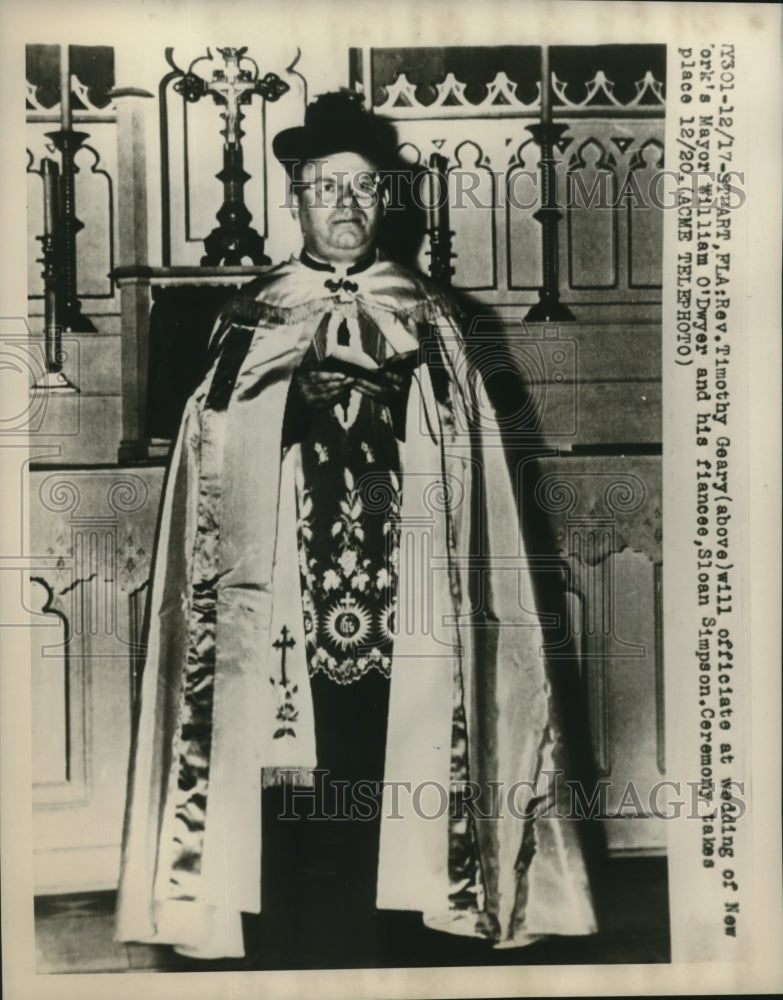 1949 Press Photo Reverend Timothy Geary to officiate NY Mayor O'Dwyer wedding