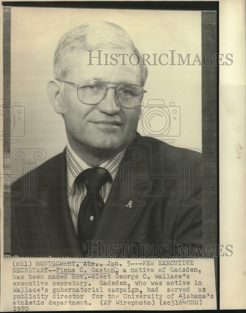 1970 Press Photo Finus C. Gaston, executive secretary for Gov-elect Wallace.