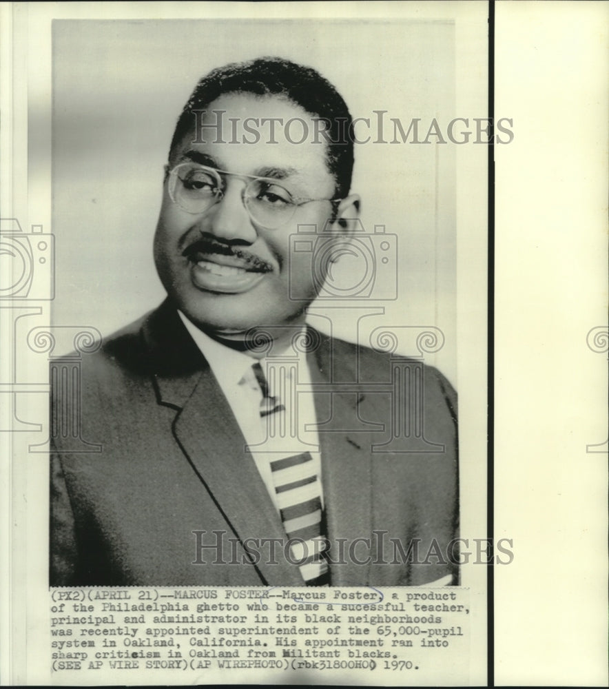 1970 Press Photo Marcus Foster, superintendent of Oakland, CA public schools