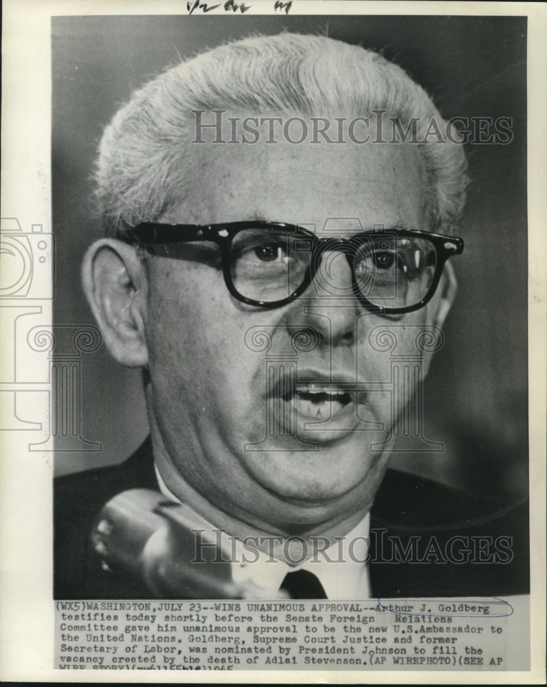 1965 Press Photo Arthur Goldberg testifies before Senate Foreign Relations