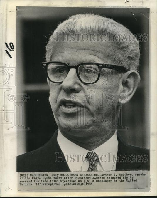 1965 Press Photo Arthur Goldberg speaks at White House - now03100