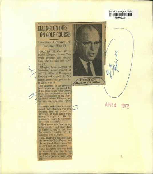 Press Photo Buford Ellington, former Tennessee Governor - now03201
