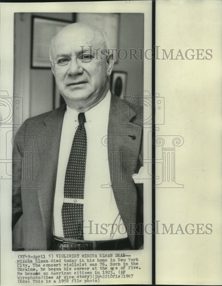 1958 Press Photo Misch Elman, concert violinist, born in the Ukraine - now03205