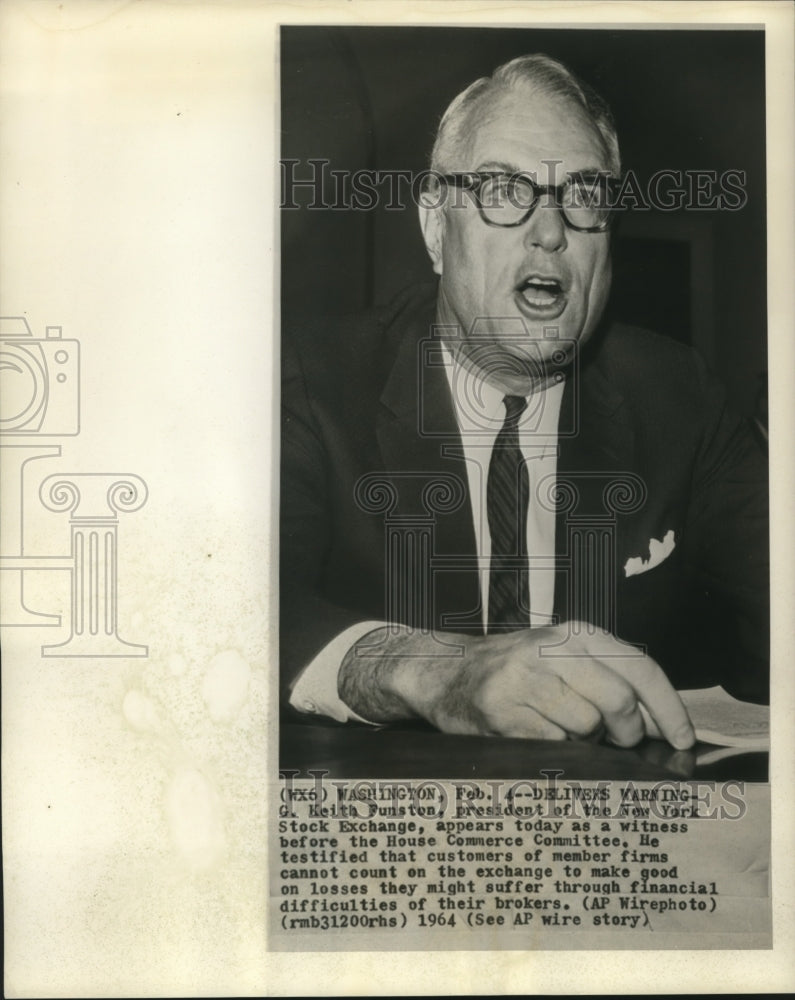 1964 Press Photo Keith Funston, testifies at House Commerce Committee