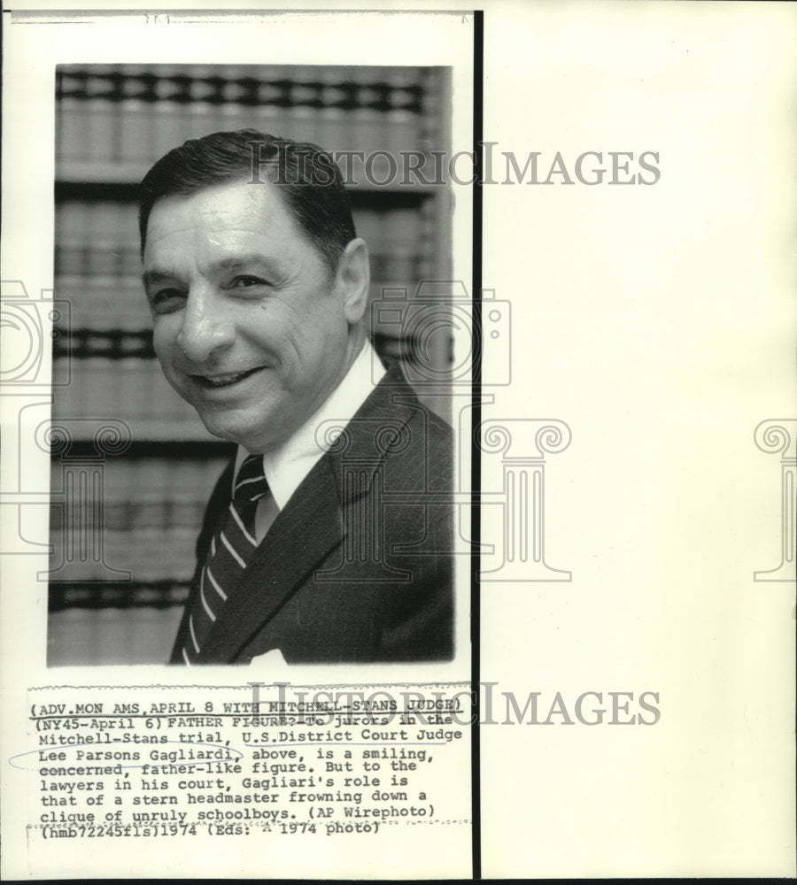 1974 Press Photo U.S. District Court Judge Lee Parsons Gagliardi in his office