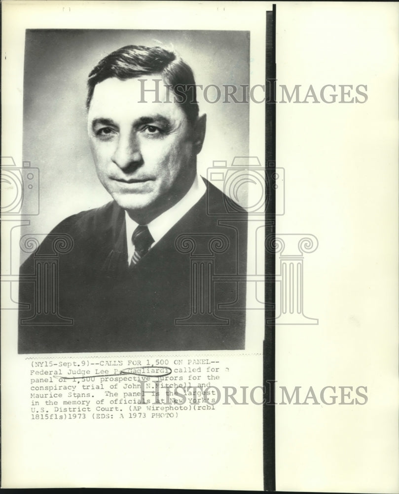 1973 Press Photo Federal Judge Lee Gagliardi presides over Mitchell-Stans trial