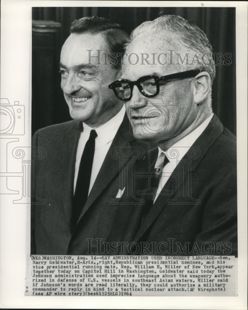 1964 Press Photo Senator Barry Goldwater & Rep. Miller appear in Washington