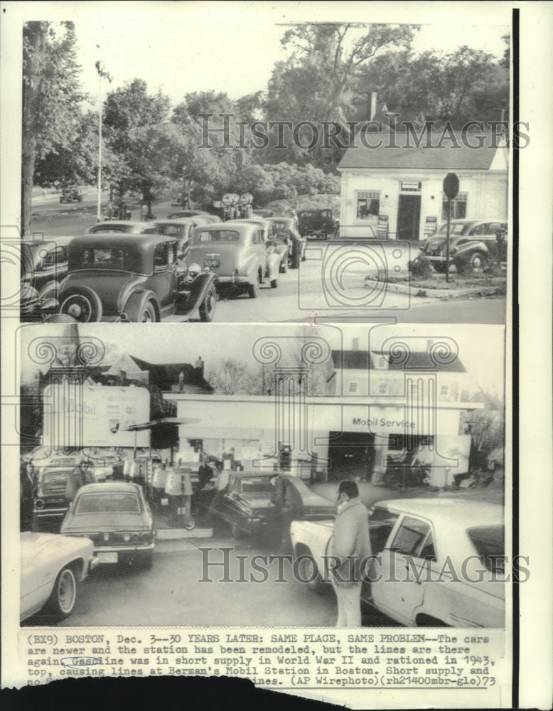 Load image into Gallery viewer, 1973 Press Photo 30 years later; same place, same problem, gas shortage
