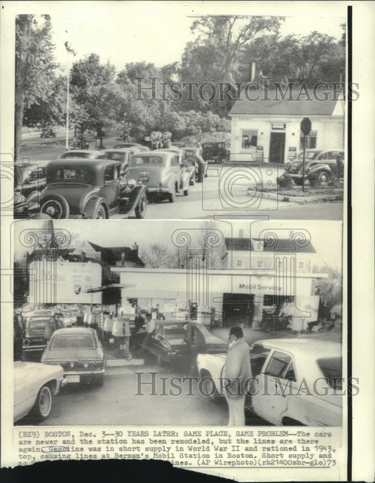 1973 Press Photo 30 years later; same place, same problem, gas shortage