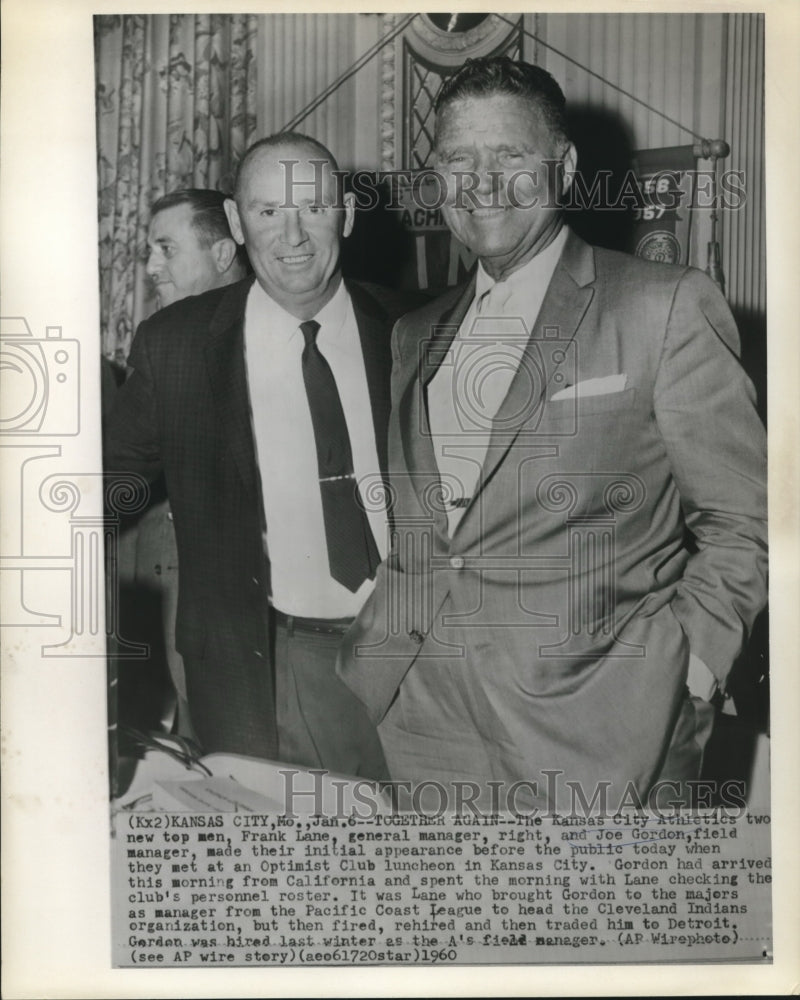 1960 Press Photo Kansas City Athletics general manager, Lane &amp; Gordon, field mgr- Historic Images