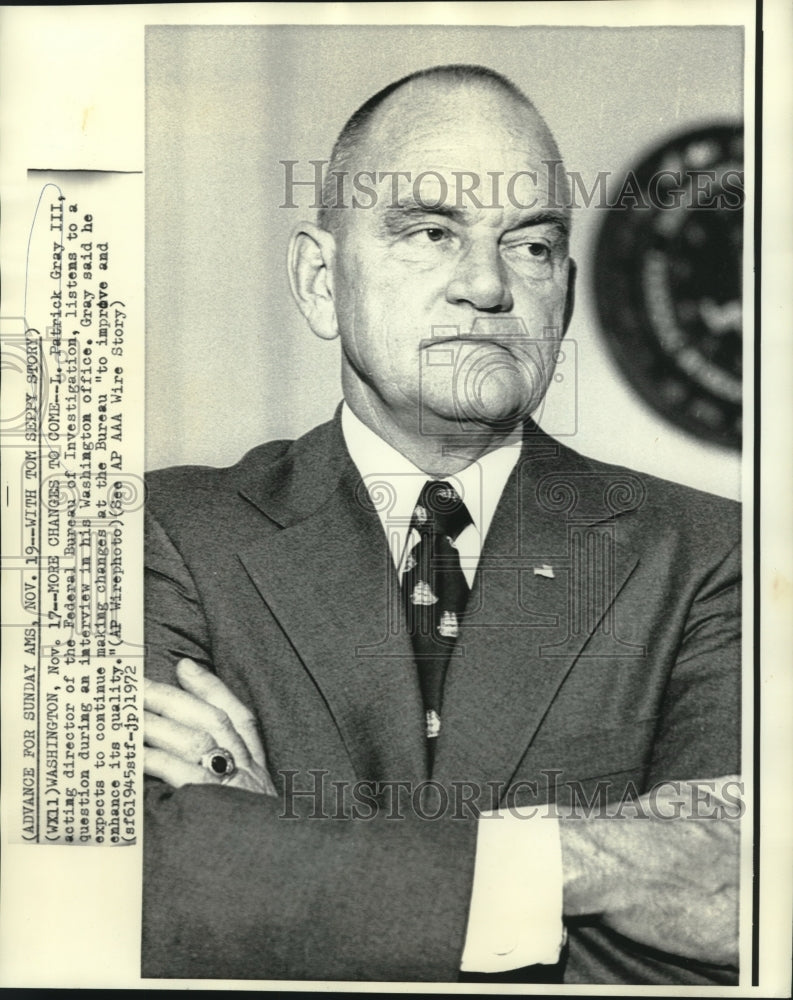 1972 Press Photo Patrick Gray, listens to question during Washington interview