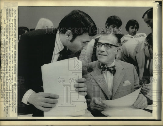 1974 Press Photo Sam Garrison & others discuss impeachment debate in Washington