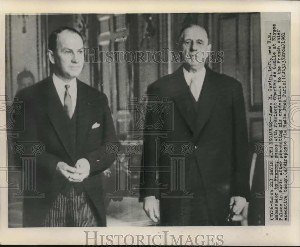 1961 Press Photo Ambassador to France, James Gavin & President de Gaulle talk