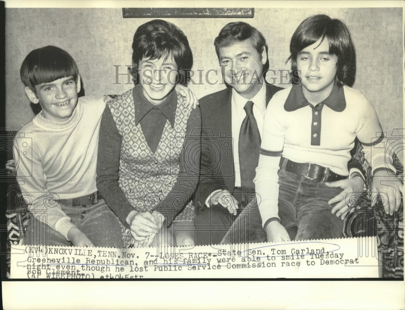 Load image into Gallery viewer, 1972 Press Photo State Senator Tom Garland &amp; family smile after election loss.
