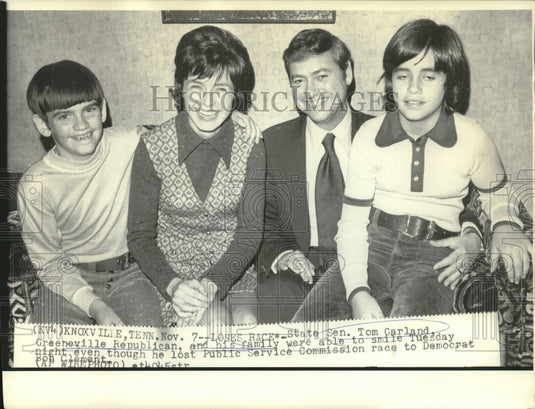 1972 Press Photo State Senator Tom Garland & family smile after election loss.