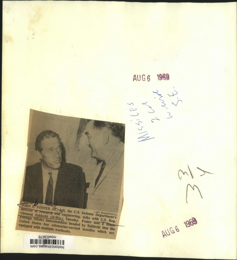 Load image into Gallery viewer, 1969 Press Photo John Foster &amp; Clement Zablocki at House Foreign Affairs hearing

