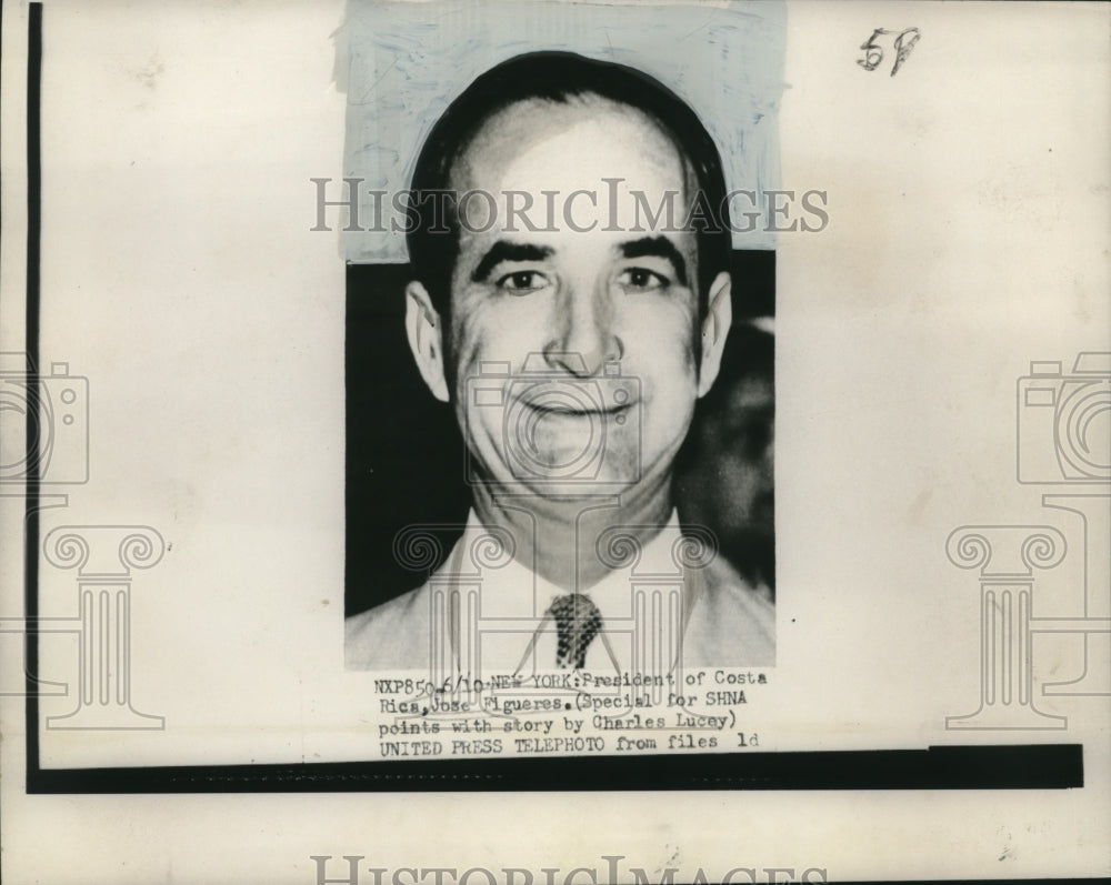 1954 Press Photo President of Costa Rica, Jose Figueres - now03722