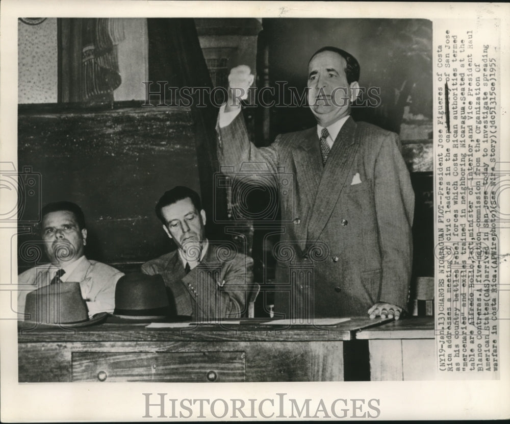 1955 Press Photo President Jose Figueres of Costa Rica with San Jose civic men