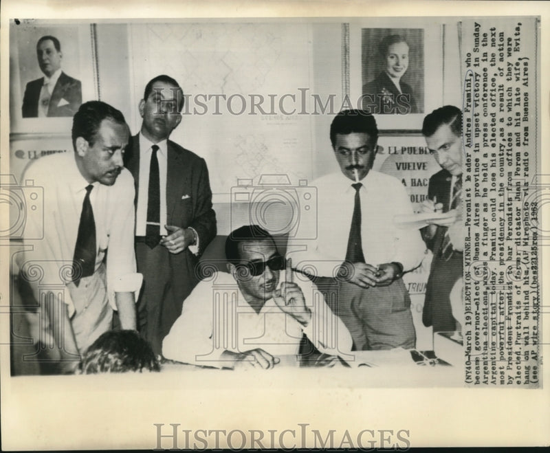 Load image into Gallery viewer, 1962 Press Photo Argintine Peronist governor-elect Framini at news conference
