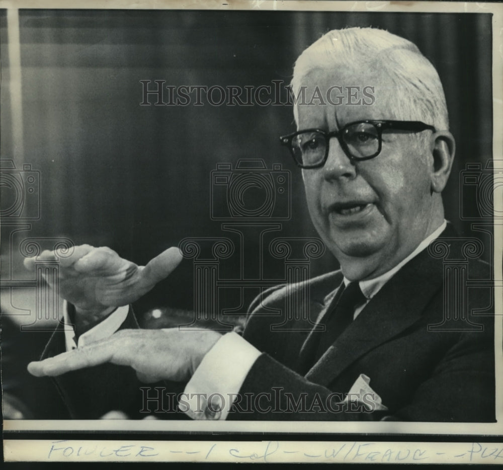 1968 Press Photo Treasury Secretary Henry Fowler speaks of U.S. dollar value