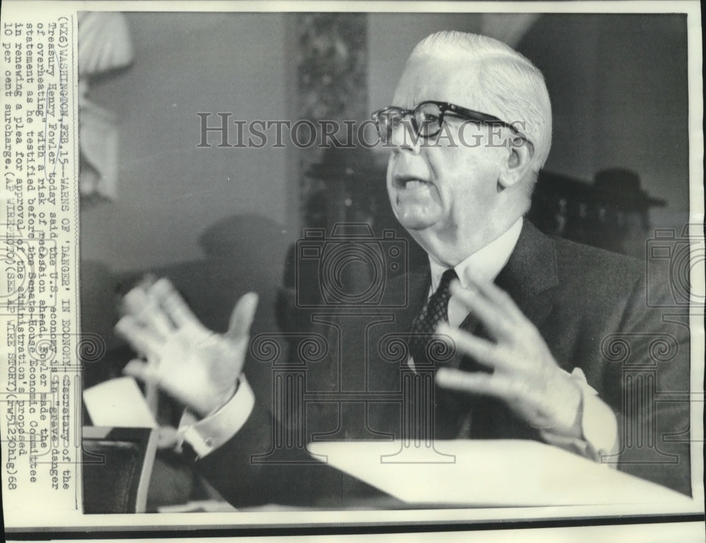 1968 Press Photo Treasury Secretary Henry Fowler at Senate-House Economy hearing
