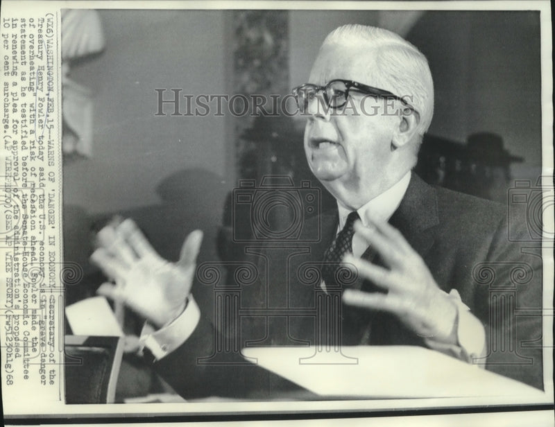 Load image into Gallery viewer, 1968 Press Photo Treasury Secretary Henry Fowler at Senate-House Economy hearing
