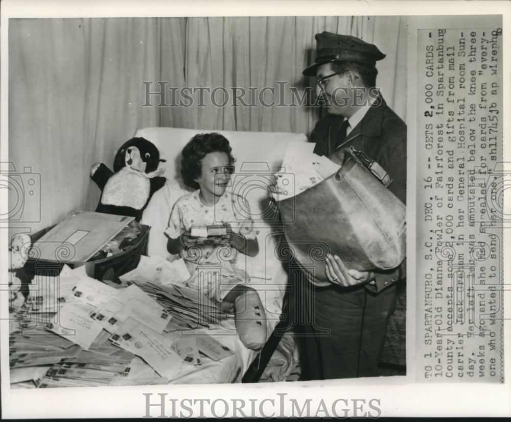 1962 Press Photo Jack Graham delivers cards to amputee patient Dianne Fowler