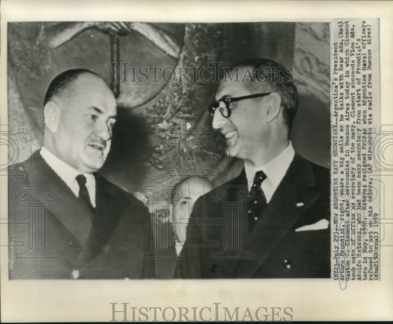 Load image into Gallery viewer, 1959 Press Photo Argentine President Fondizi with Gaston Clement in Buenos Aires
