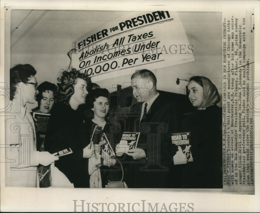 1970 Press Photo Paul Fisher campaigns on streets of NH for Presidential Primary