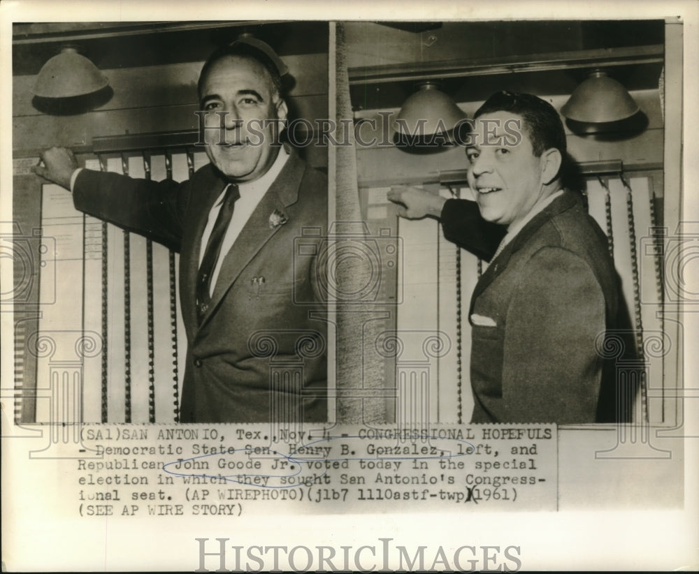 1961 Press Photo Congressional hopefuls Gonzalez &amp; Goode vote in Texas election