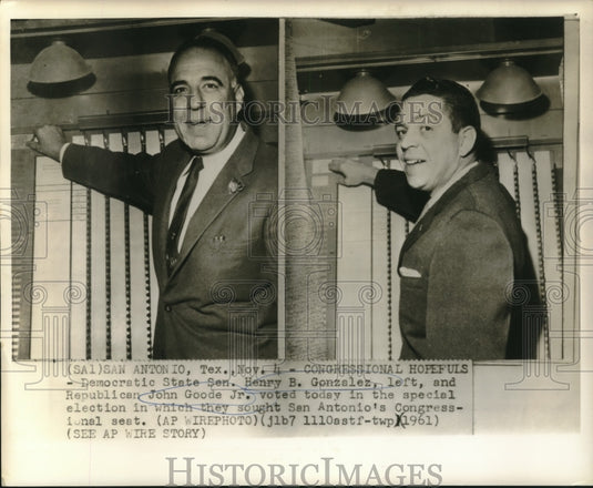 1961 Press Photo Congressional hopefuls Gonzalez & Goode vote in Texas election