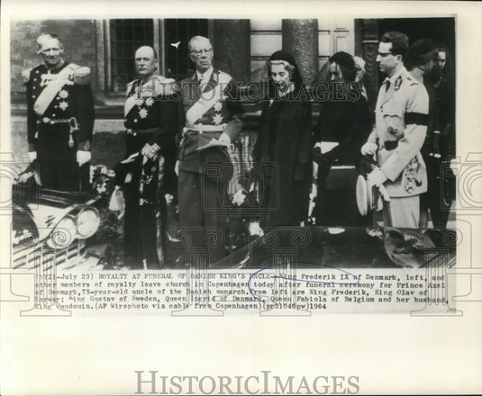 1964 Press Photo Royalty at funeral of King Frederik's uncle, Prince Axel