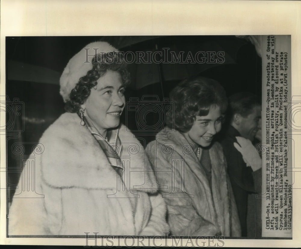 1960 Press Photo Queen Frederika & Princess Sophia in London to reunite royalty