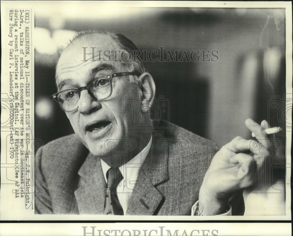1970 Press Photo Senator J.W. Fulbright shown in recent Capitol Hill interview