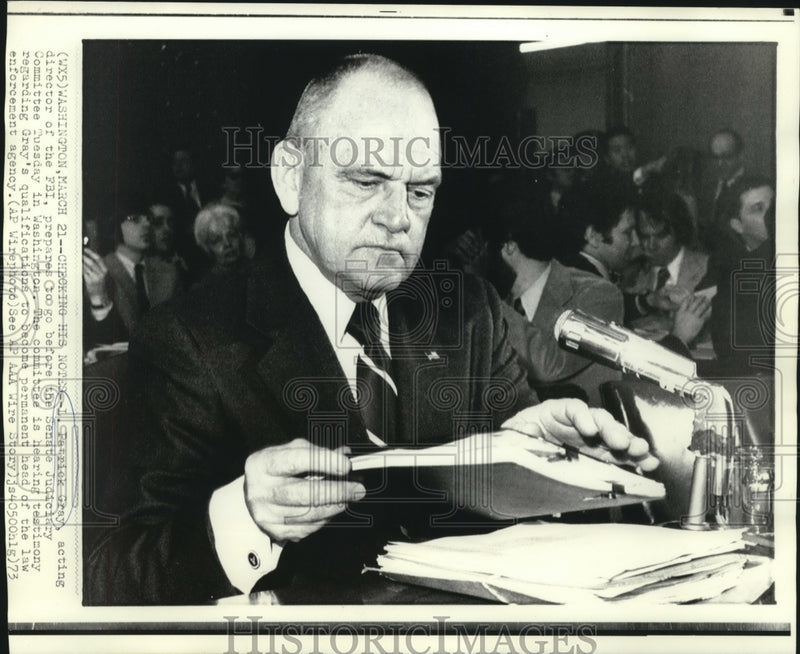 Load image into Gallery viewer, 1973 Press Photo L. Patrick Gray prepares to testify at Senate Judiciary hearing
